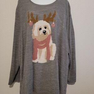 4X Gray Christmas Sweater with Maltipoo Dog